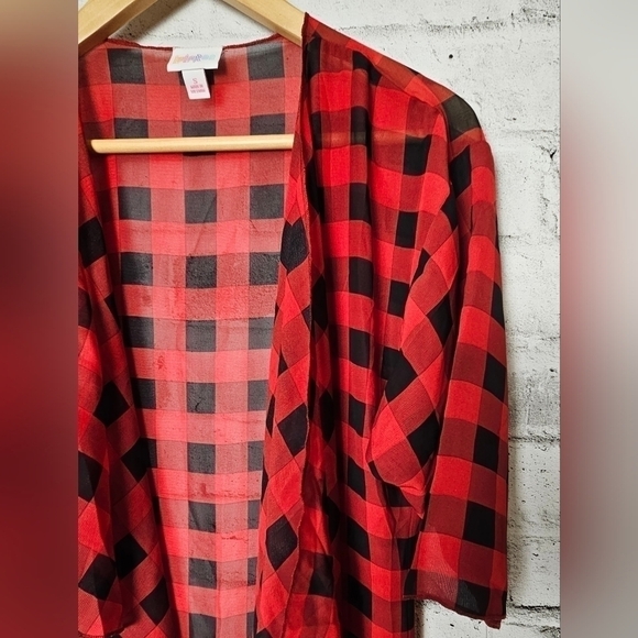 Lularoe Shirley Chiffon Plaid Kimono NWT - Picture 2 of 8